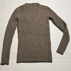 MARC JACOBS Y2K 100% Cashmere Brown Ribbed V-Neck Sweater X-Long Torso Sleeve M?